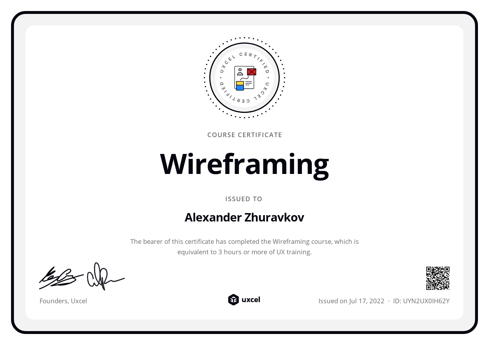 Alexander Zhuravkov's certificate